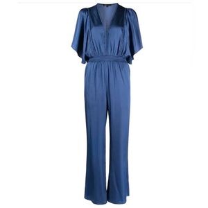 Maje Elegant Blue Jumpsuit with Draped Sleeves